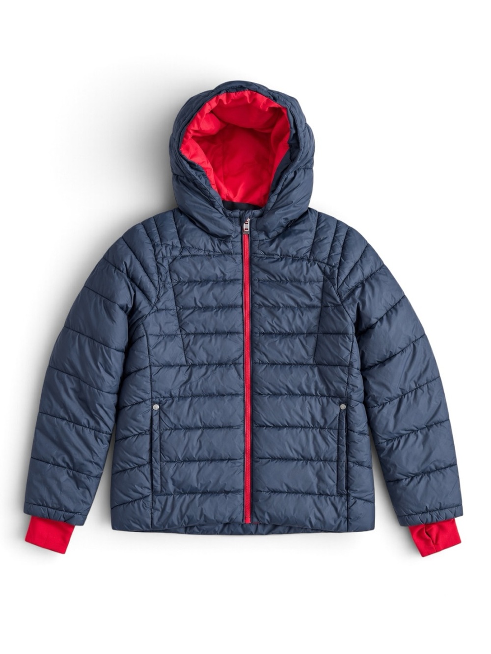 Spyder Boys Hooded Puffer Ski Jacket Navy Red Medium 10/12